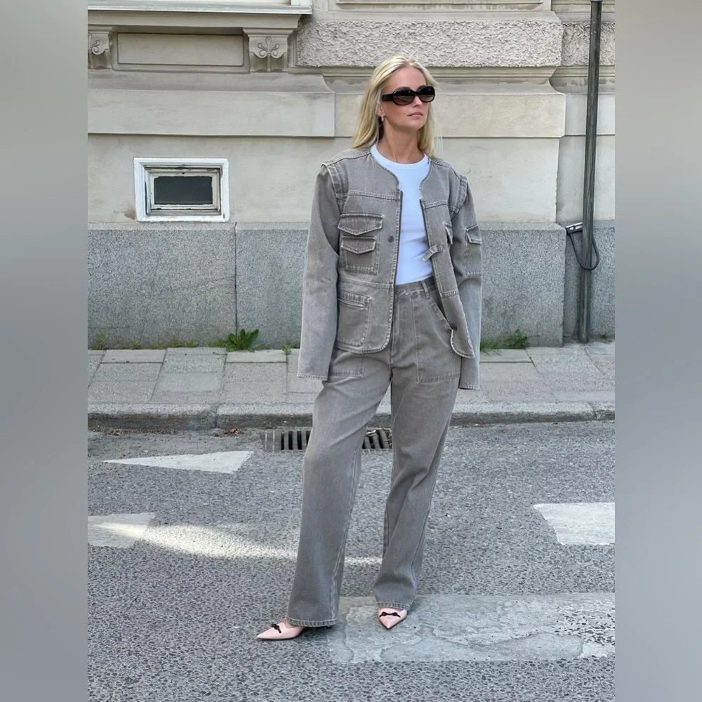Djerf Avenue Straight-Leg Utility Pants in Taupe - Picture 8 of 14